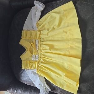 Vintage Dress Baby Girls 6 12 Mo Yellow Eyelet Lace Trim Collar Ruffles Smocked